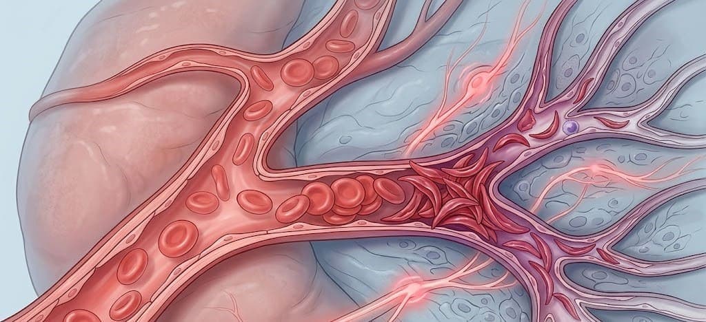 sickle cells blocking blood flow in tiny vessels