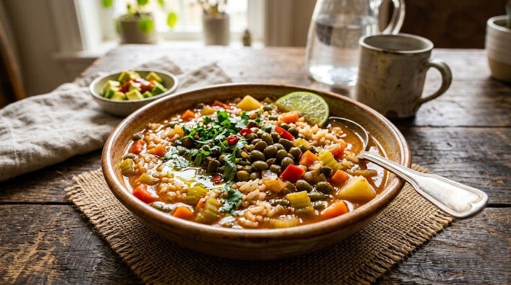 Cooked pigeon peas served as part of a sickle cell-conscious balanced meal