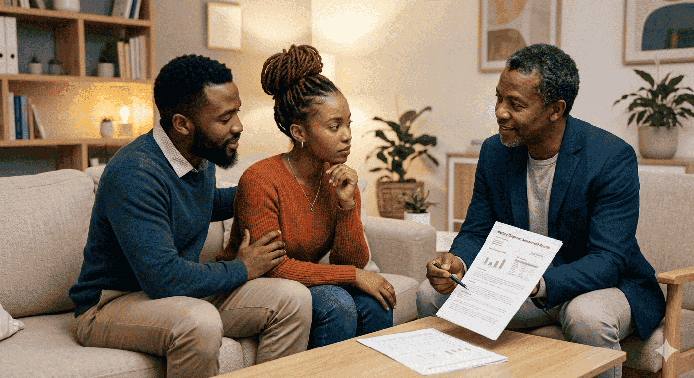 A patient with HbSC sickle cell disease reviewing results with their doctor, illustrating the importance of informed clinical conversations.