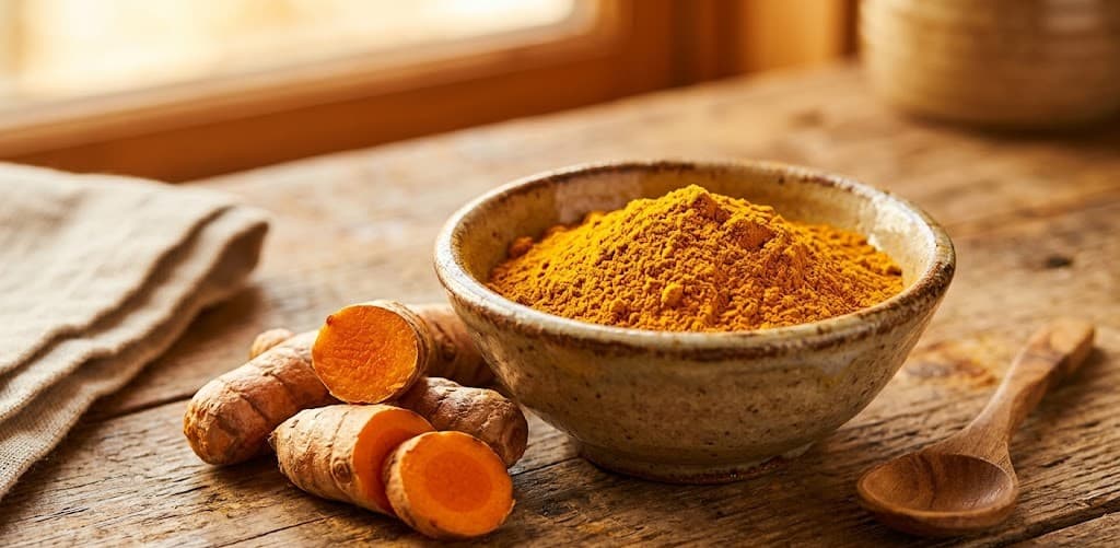 Turmeric root and ground turmeric powder, a natural source of curcumin studied in sickle cell disease research